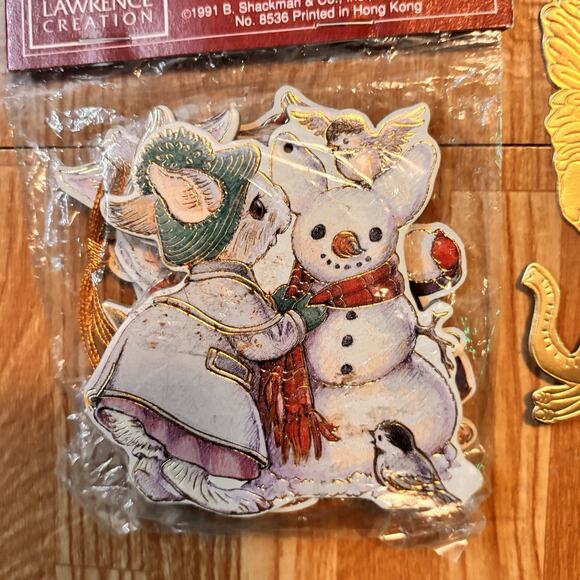 Vintage Kathy Lawrence Christmas Gift Tags Lot of 4 Sets Gold Foil Ornaments - Picture 7 of 7